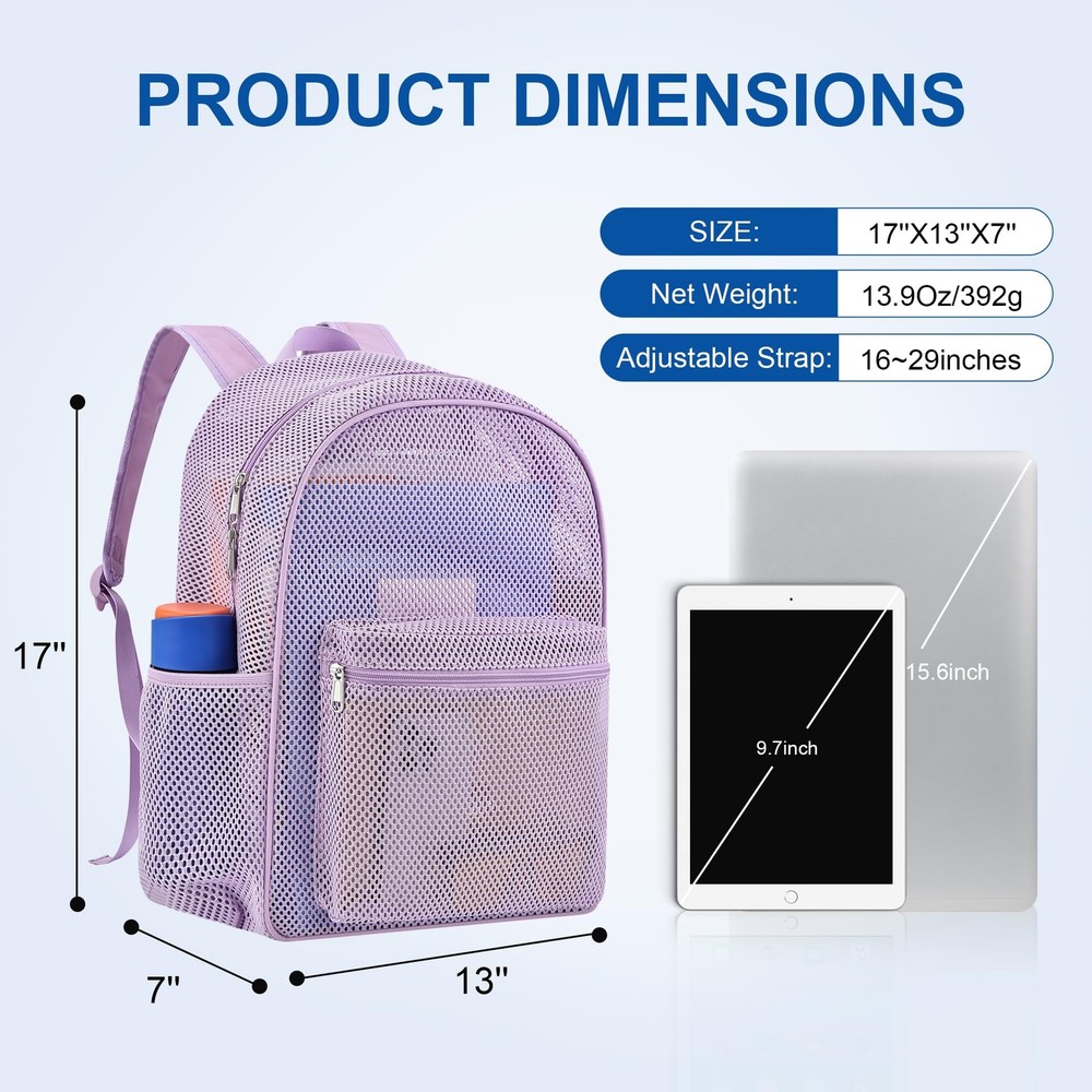 Heavy Mesh Backpack with Rain Cover,See Through Mesh Backpack for School,Beac...