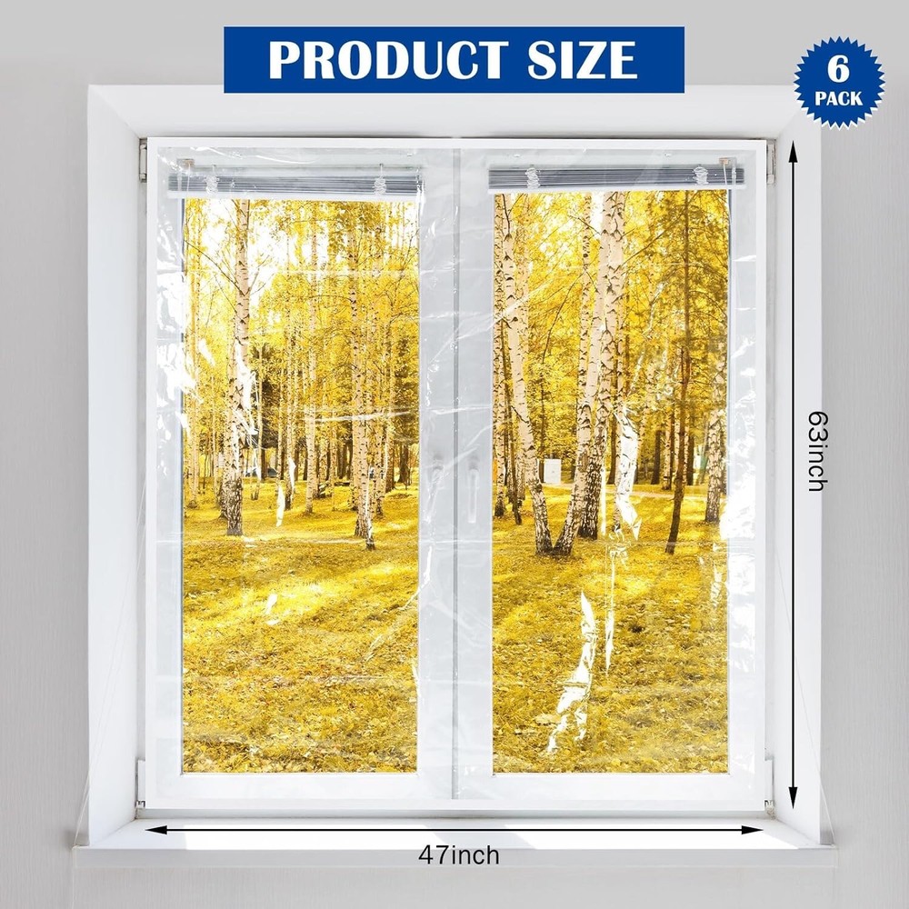 PANGDA Winter Window Insulation Kit 47x63 Inch with Hook Loop - 6 Sheets