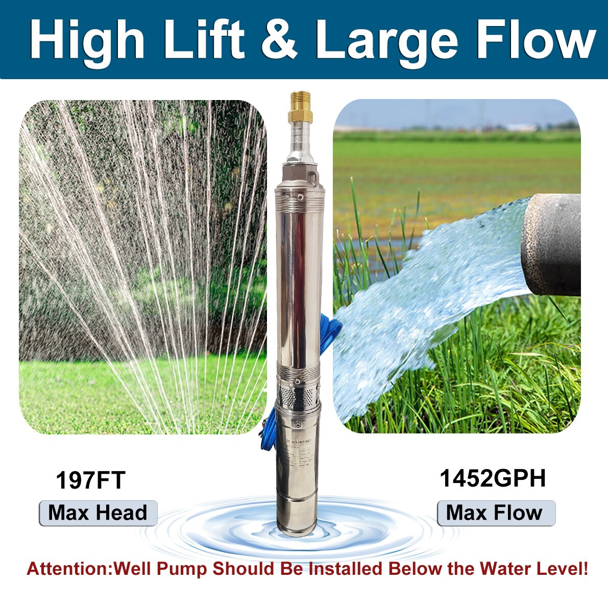 DC 48V 3" Solar Pump Submersible Pump Bore 500W Deep Well Pump + MPPT Controller