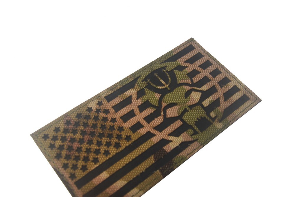 Reflective IR USN Navy Seal Team Trident USA US Flag Hook&Loop Patch Forest CP