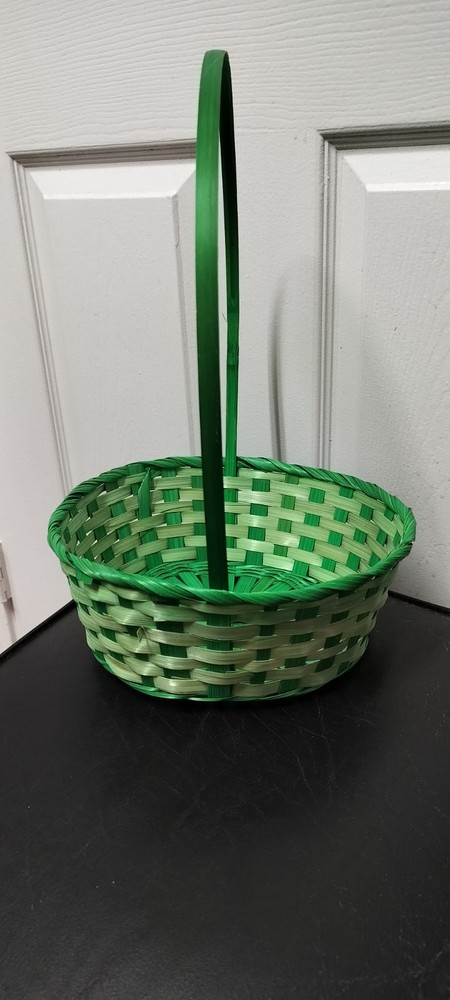 Green Wicker Oval Easter Basket with Handle Indoor Decorative