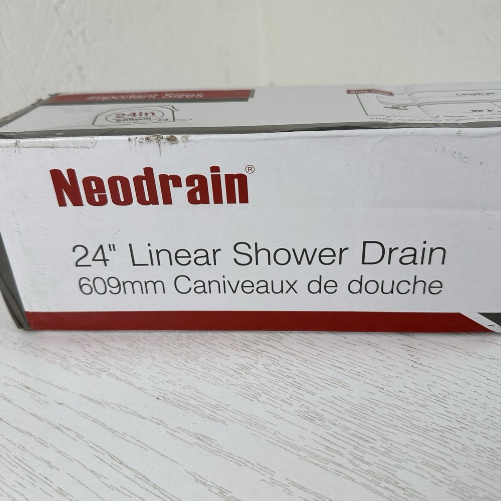 NeoDrain 24" Linear Rectangle Shower Drain Brushed Stainless Quadrato Pattern