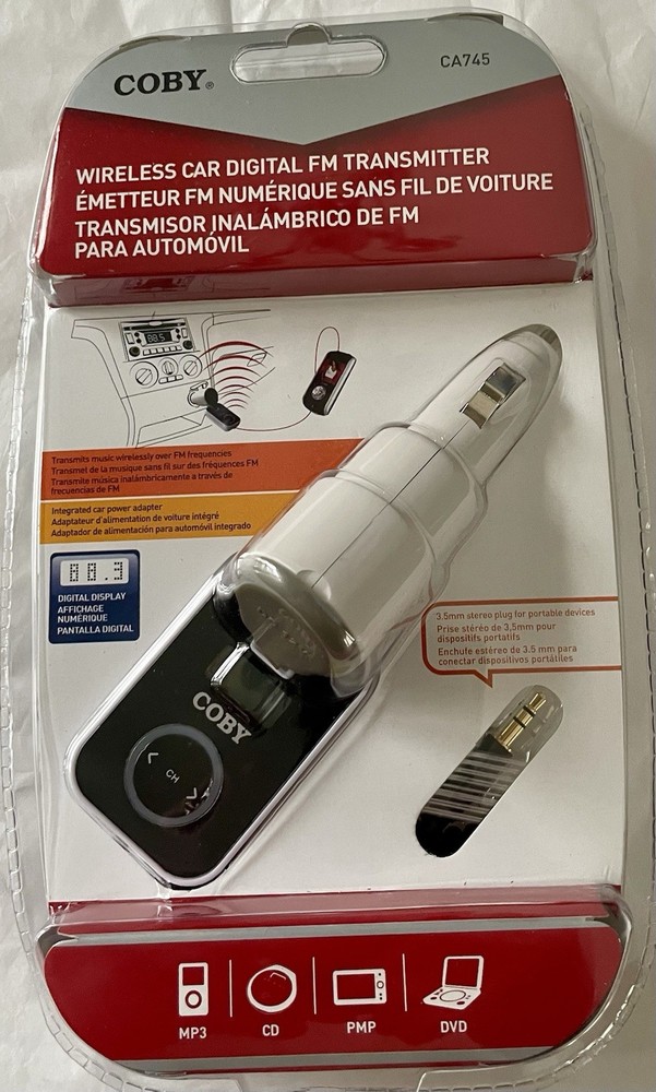 COBY CA745 Wireless Digital FM Transmitter 3mm Plug For Mp3 CD DVD PMP Etc New