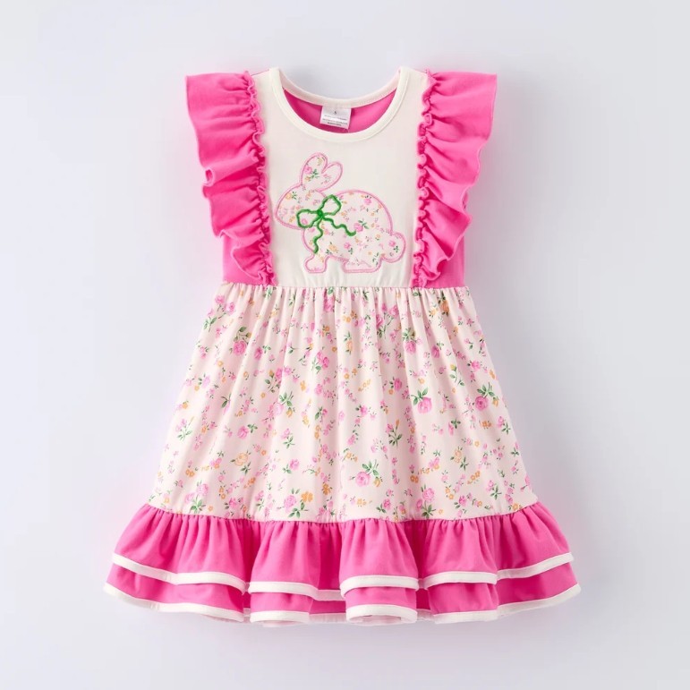 NEW Boutique Easter Bunny Rabbit Girls Floral Sleeveless Ruffle Dress