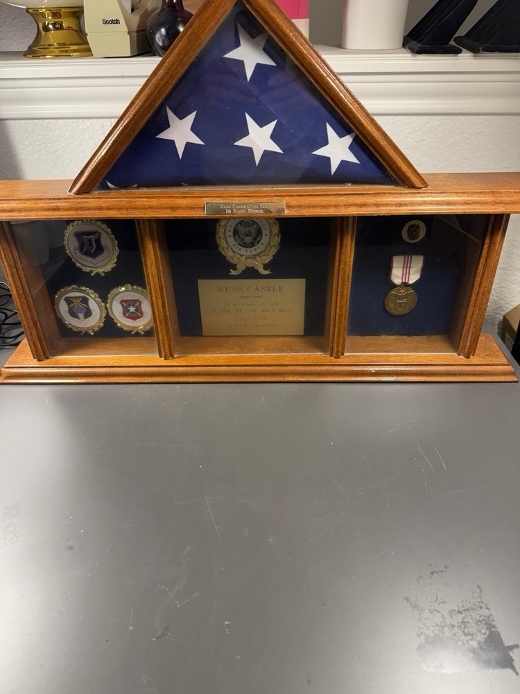 Large US Air Force Flag Display Case 25” Shadow Box Medal Plaque