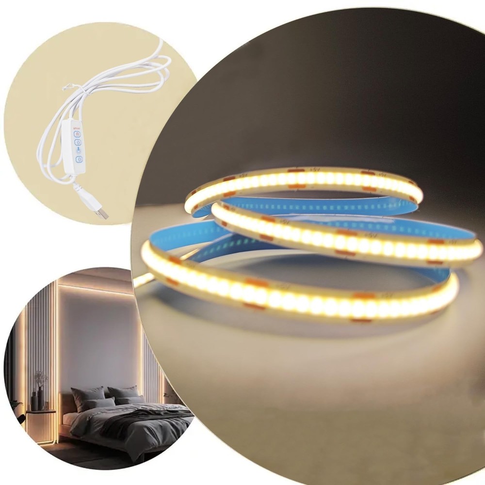 2 Pack Warm LED Strip Lights, 3 Button Switch LED Strip Light with Dimmer, US...