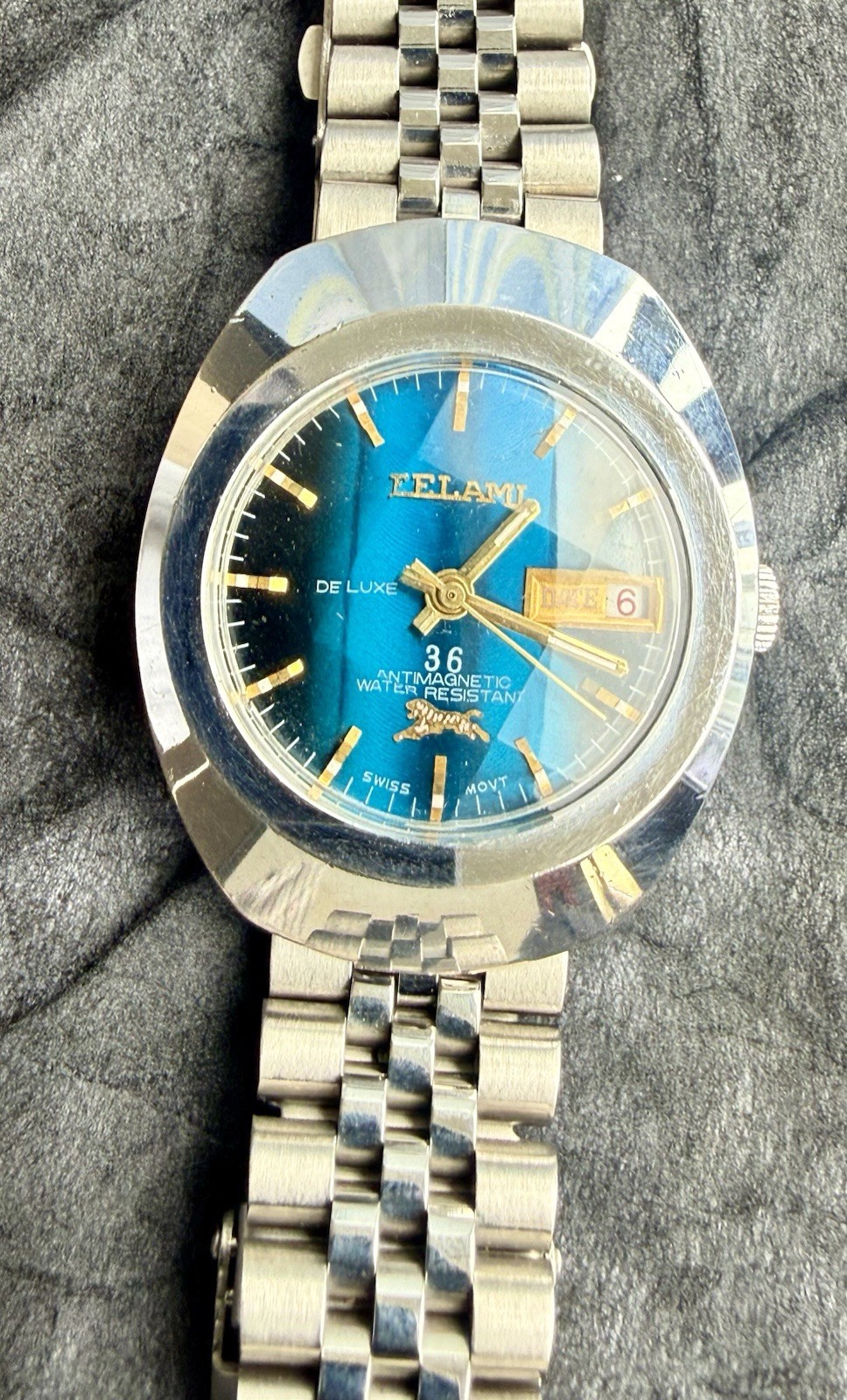 Vintage ELAMI De Luxe 36 automatic Swiss Mens Watch Rare