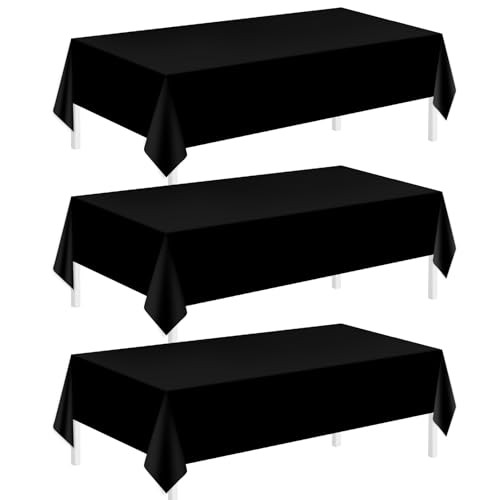 3 Pack Plastic Tablecloths for Rectangle Tables 54" x 108" Black Disposable