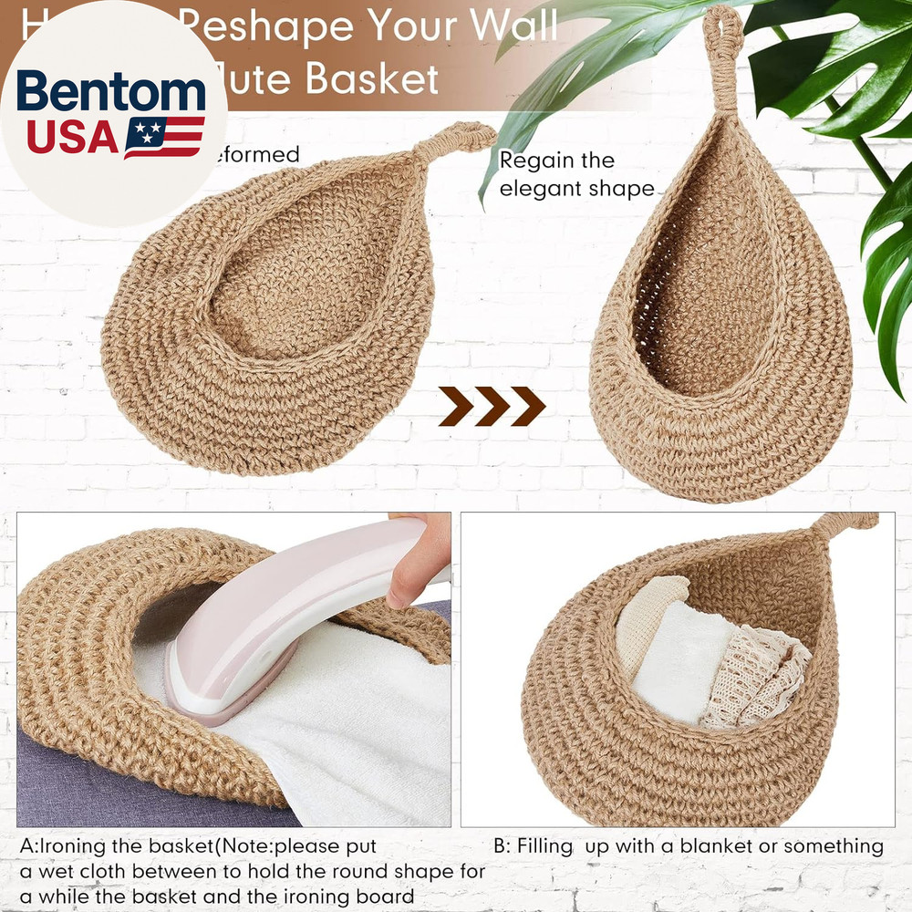 Boho Decor Hanging Wall Baskets for Kitchen 3 Pack Teardrop Baskets with Hooks S