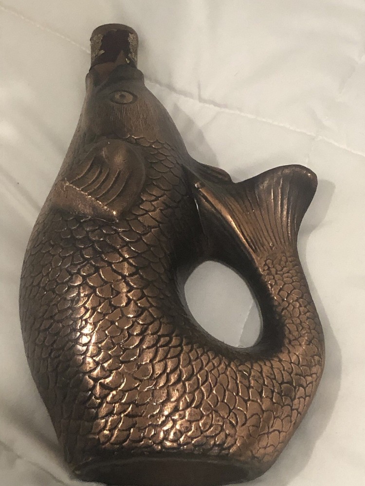 Vintage bronze fish wine decanter