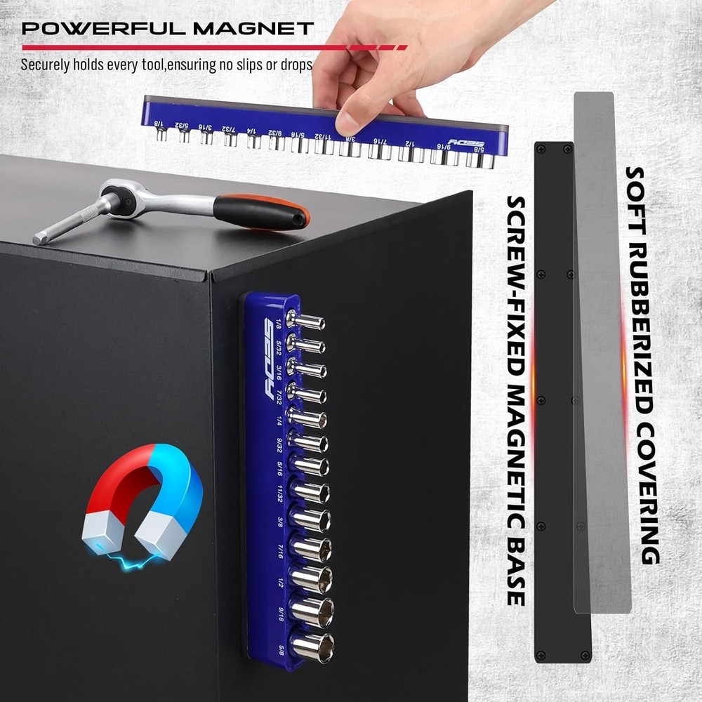 2-Piece 1/4"-Drive Magnetic Socket Organizer - Holds 26 Sockets Efficiently
