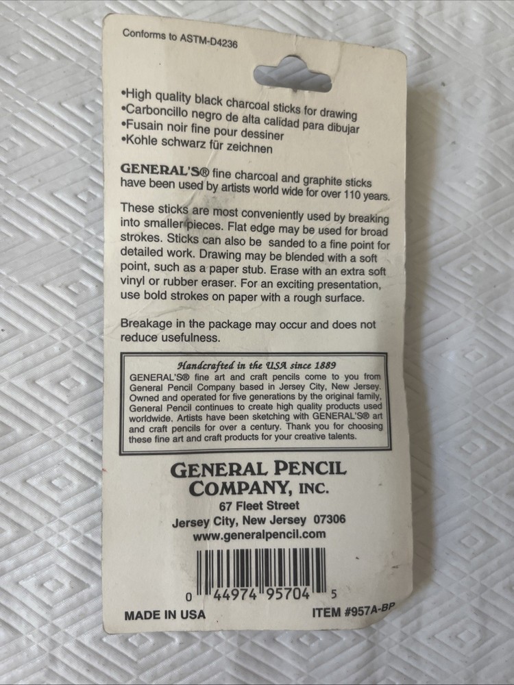 General 4 Soft Compressed Charcoal Set + Vine Charcoal Soft, Medium & Hard