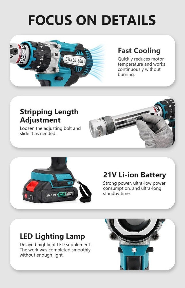 Battery Electric Cable Stripping Tool EXB50-300 Wire Quick Cutting Stripper