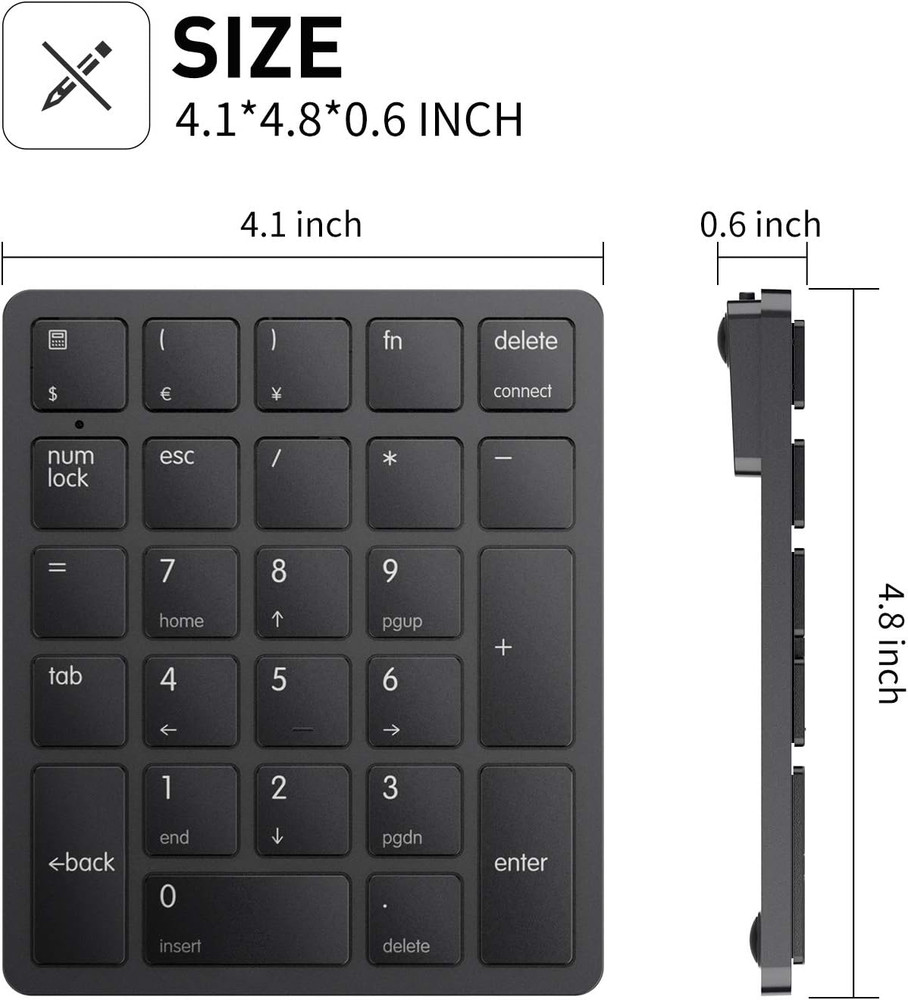 Bluetooth Number Pad Wireless Numeric Keypad Numpad 26 Keys Portable Mini Financ
