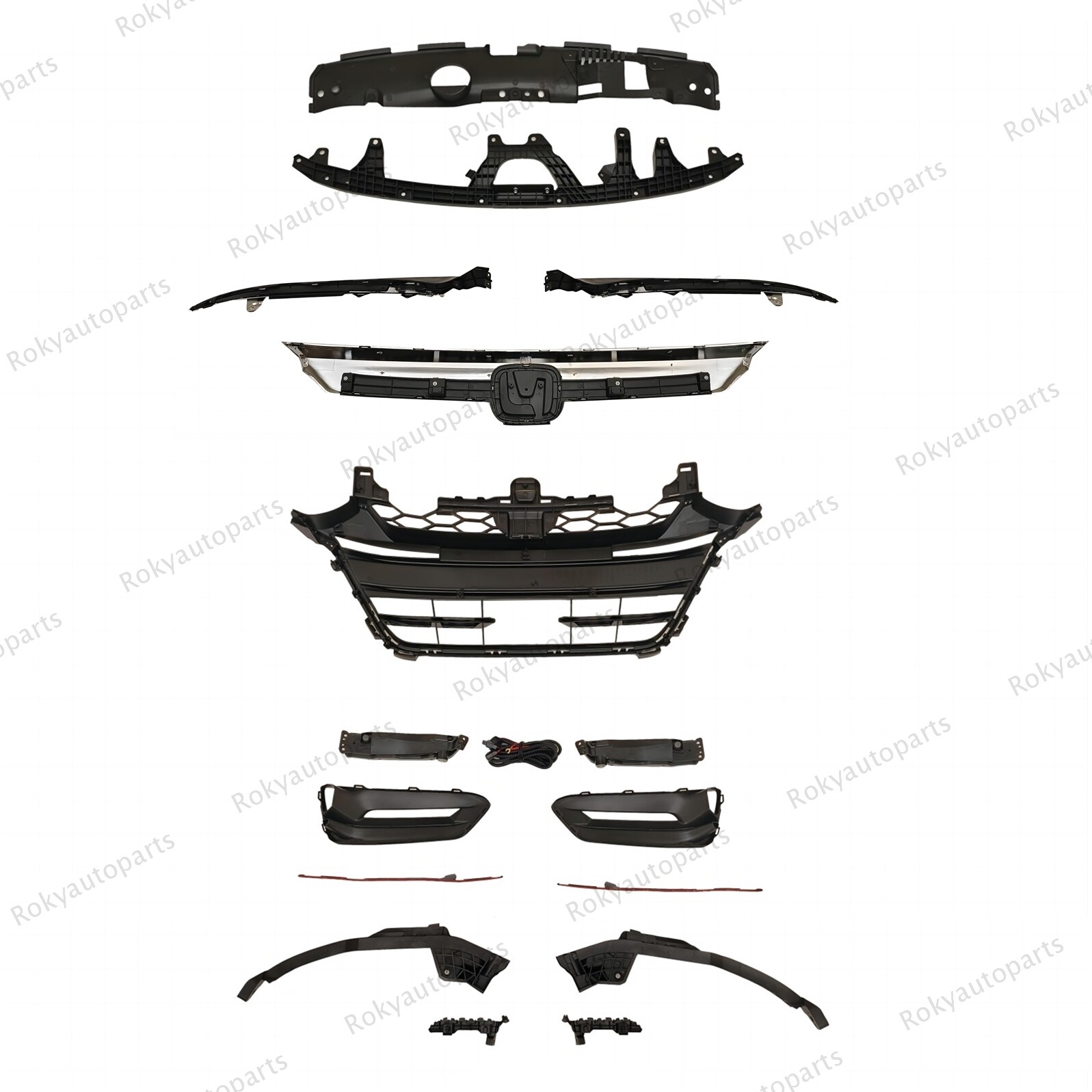 16PC For Accord 2018-2020 Chrome Grille Molding Fog light Bezel Headlamp Bracket