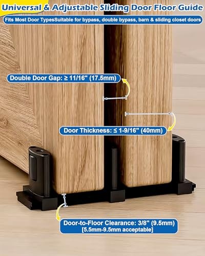 3-Roller Adjustable Sliding Closet Door Floor Guide 3-Roller Guide - 1 Pack