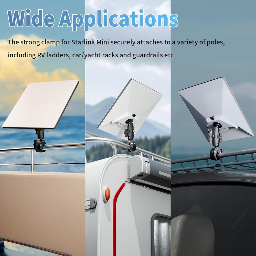 Starlink Mini Pole Clamp Mount, Universally Adjustable Angle Clamp Clamp Mount