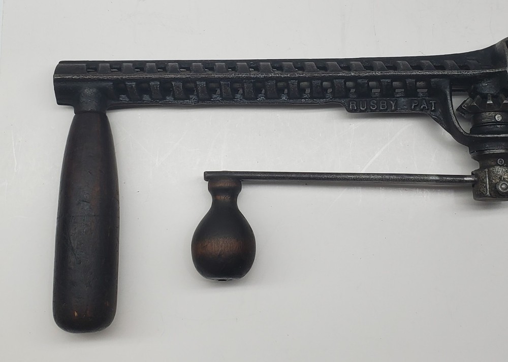 Antique Rusby Patent Adjustable Hand Crank Drill Caged