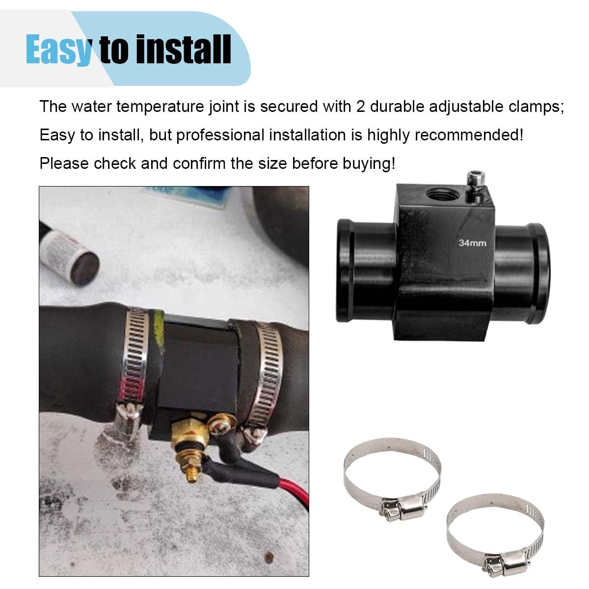 3PCS Auto Water Temp Joint Pipe, Aluminum Sensor Gauge Radiator Hose Adapter,...