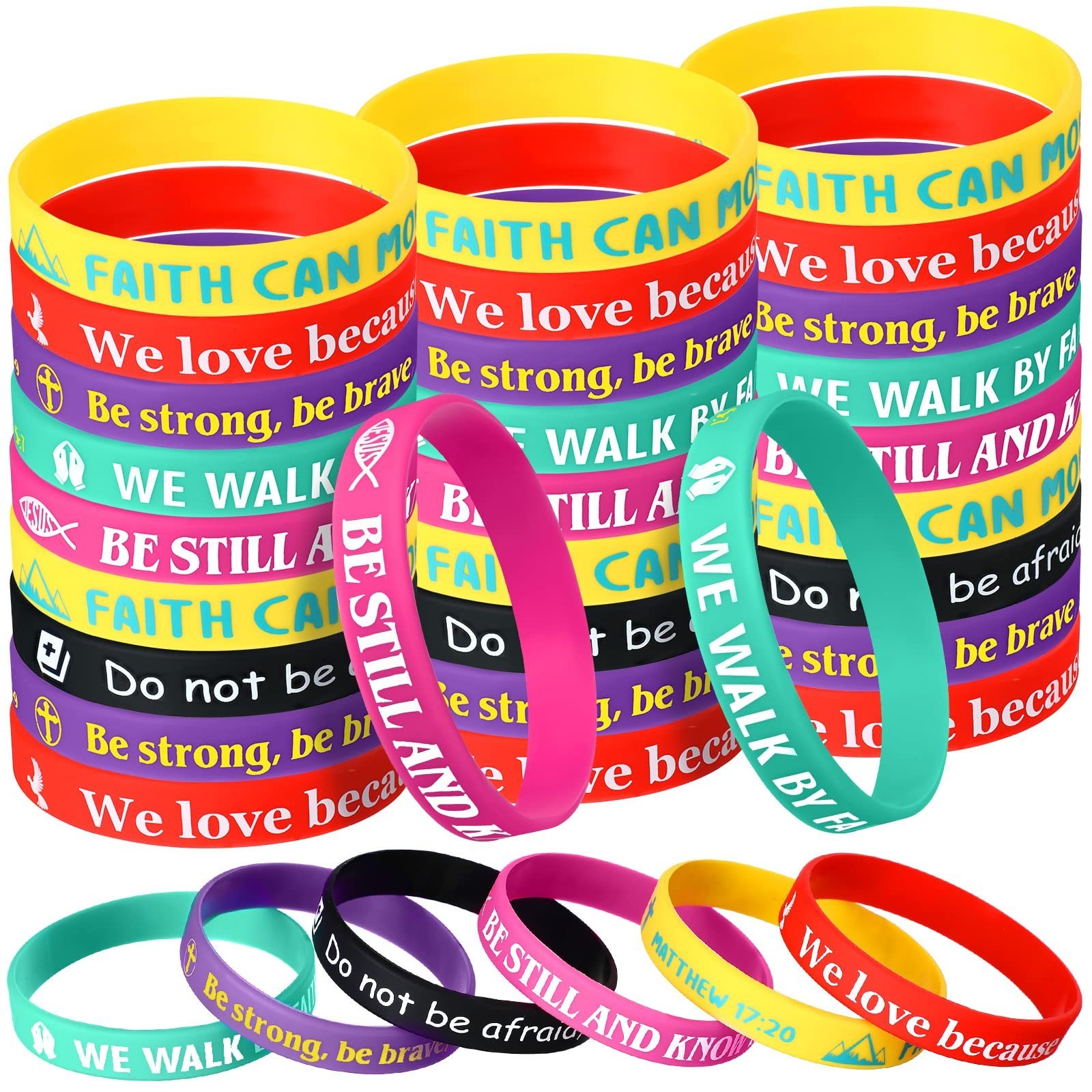 Aoriher 30 Pcs Bible Verses Bracelets Bulk Motivational Christian Bracelets V...