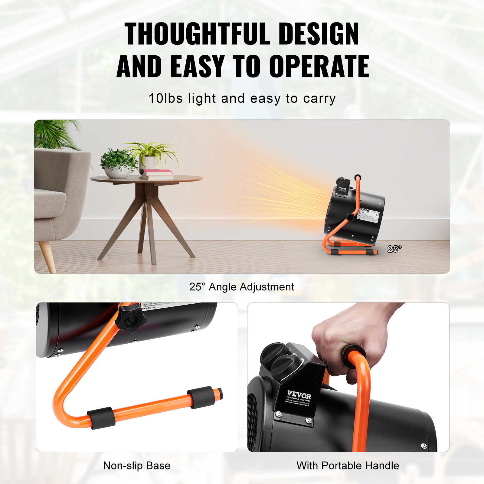 VEVOR Greenhouse Heater 1500W Fast Heating with Overheat Protection Waterproof