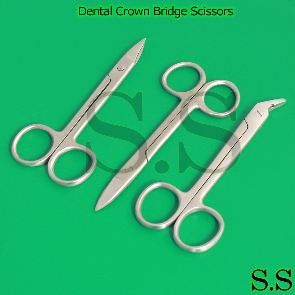 3 DENTAL Straight Curved Angular Crown Bridge Scissors Surgical Instruments