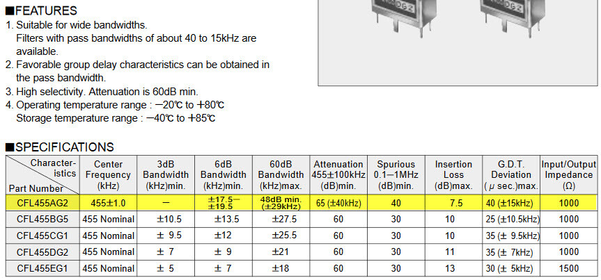455 KHz Murata Ceramic FILTER +/- 18.5 KHz BW - HAM / Shortwave / Digital Comm