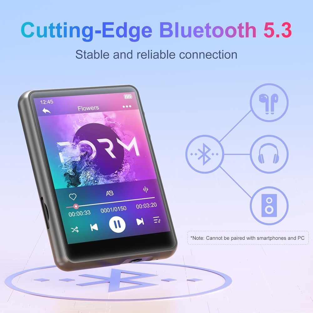 High-Quality 64GB Bluetooth MP3 Player with Touch Screen & Speaker - Gray