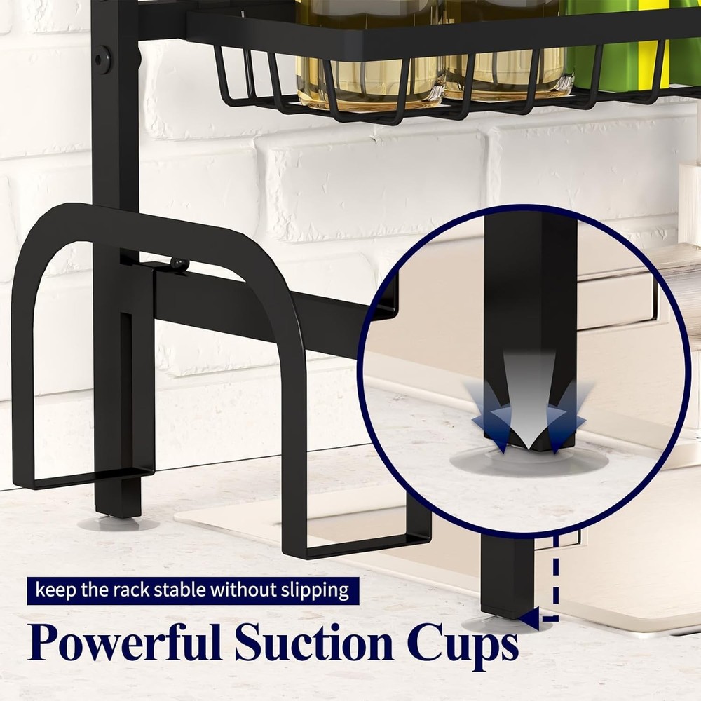 2-Tier Over Sink Dish Drying Rack, Adjustable 21.5"-33.9" - Kitchen Space Saver