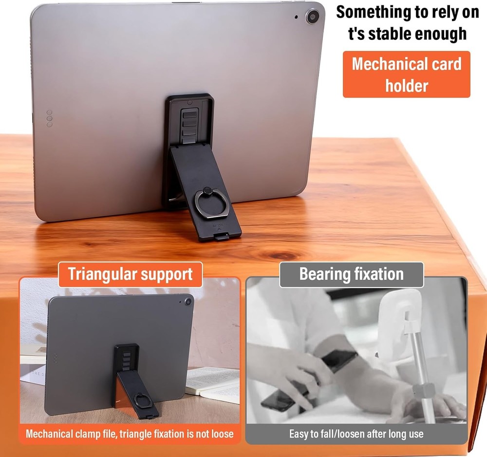 Black Universal Tablet Stands, Adjustable Foldable 360 Handle Grip Ring Holder T