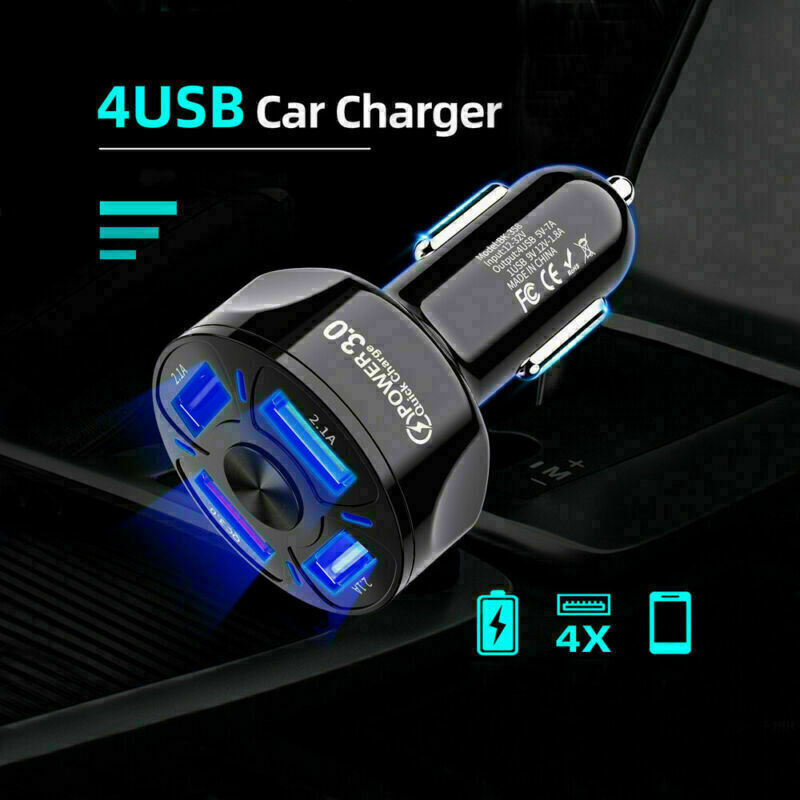 45W 4 Ports USB Car Charge Mini Fast Charging For iPhone/apple Charger Adapter
