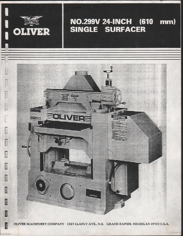 Oliver #299 VT Surfacer Machine Manual PDF