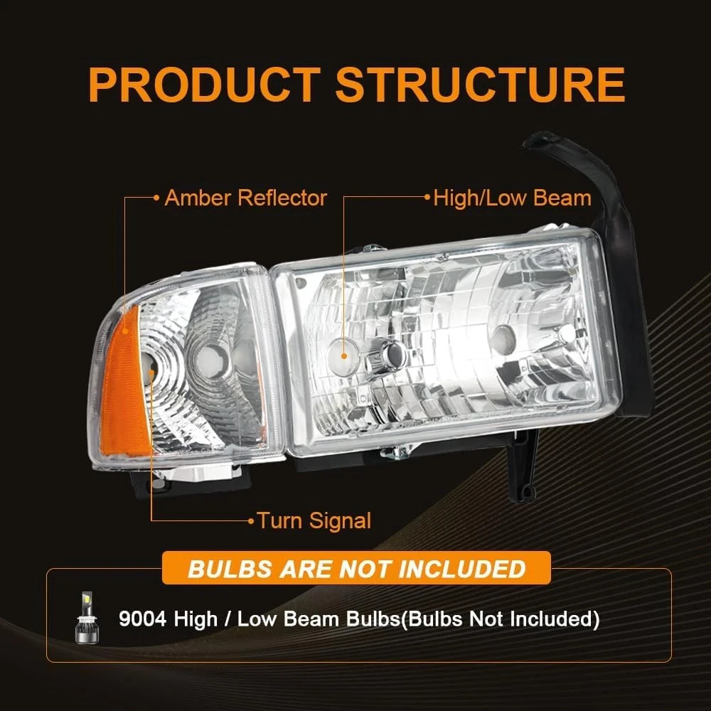 Headlights Assembly, Headlight Replacement Compatible with 1994-2001 Dodge Ram 1