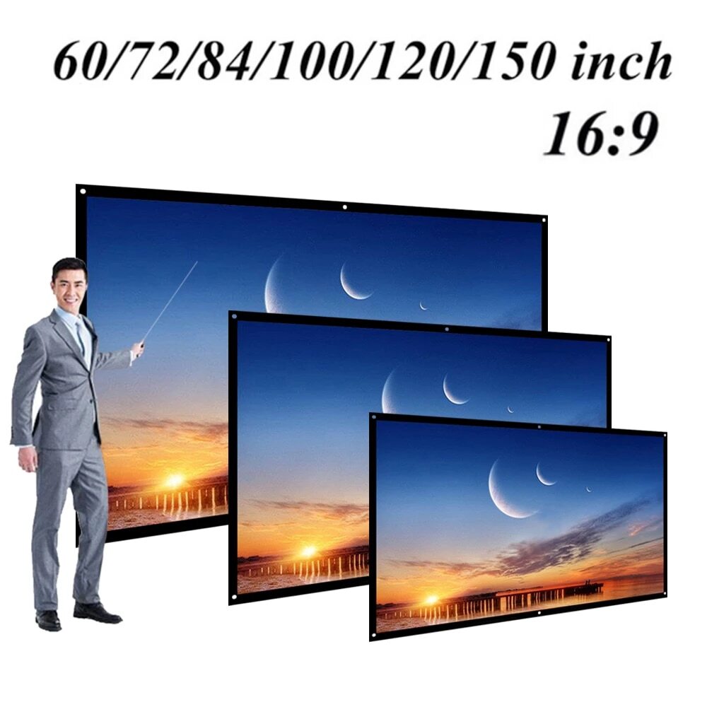 100" Portable Projector Screen | HD 16:9 | White | Dacron