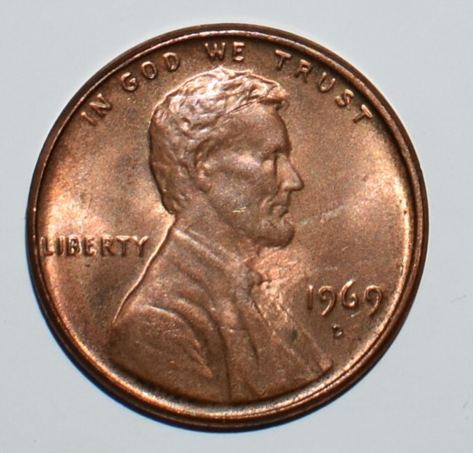 1969 D Lincoln Memorial Cent Error Stike Through High Mint State Red