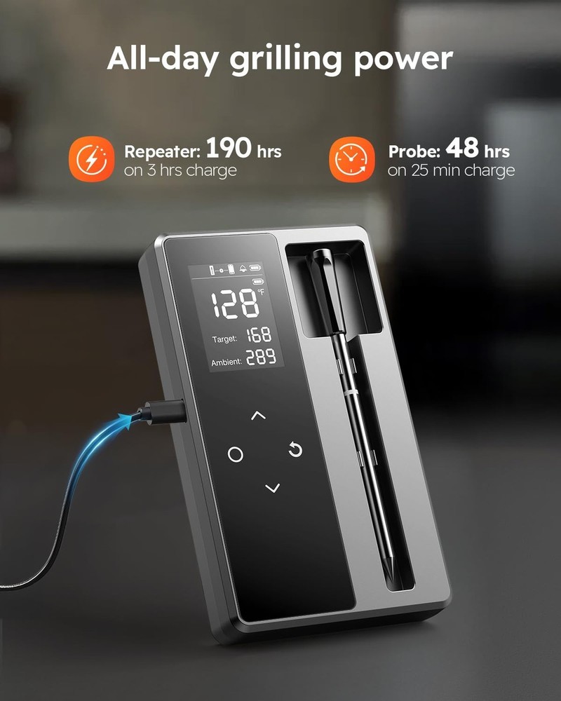 Smart Bluetooth Wireless Meat Thermometer, Standalone Base & APP Control, 6 S...