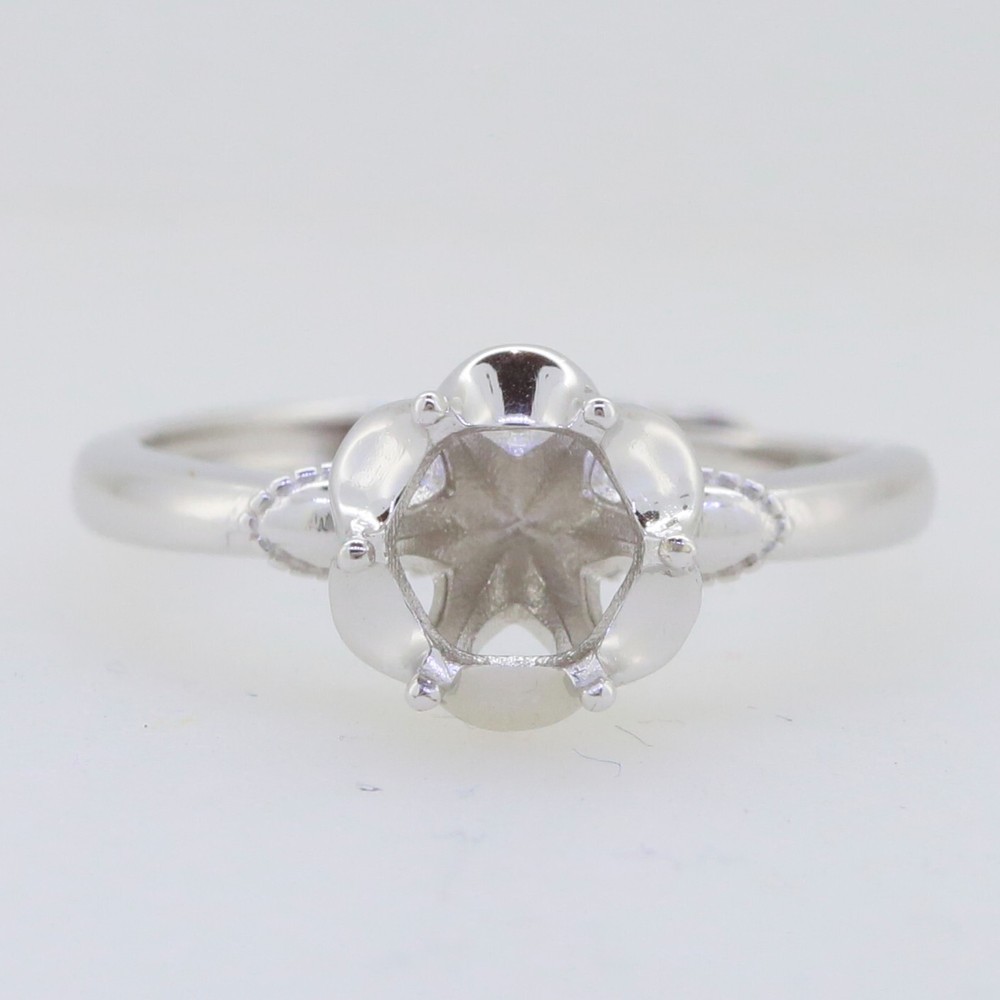 Sterling Silver Semi Mount Ring Setting Round RD 6.5x6.5mm Open Adjustable Size