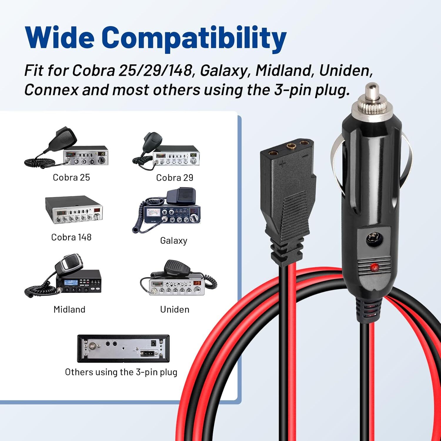 2x Radio Power Cord Cable with 12V Cigarette Lighter Plug For Midland Galaxy