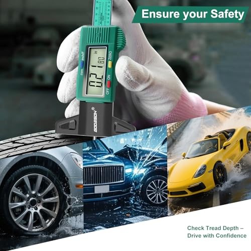 Tire Tread Depth Gauge - Large LCD Screen with Green