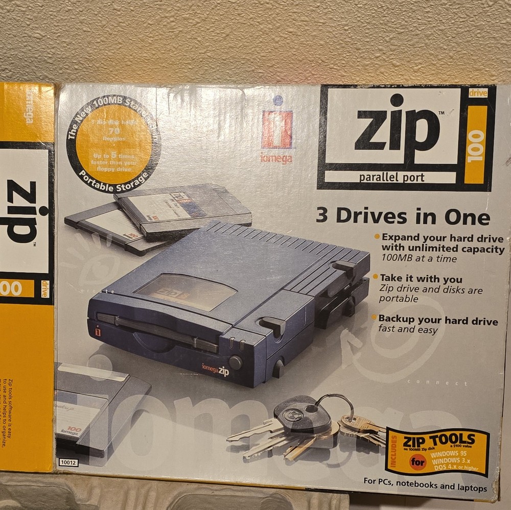IOMEGA Zip 100 External Drive for PC Parallel Port Complete In Box w Inserts