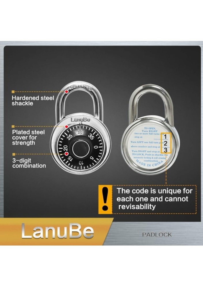 Lock Standard Dial Combination Lock, 2 inch. Wide, with Different Combination...