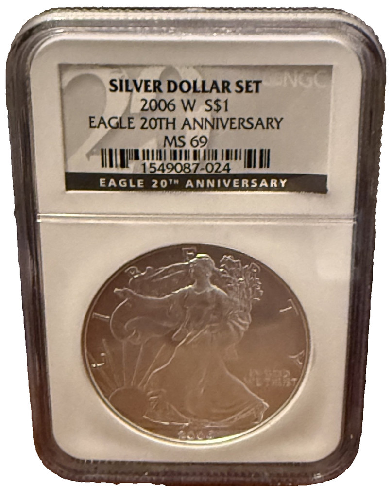2006-W $1 Silver Eagle NGC MS69 Eagle 20th Anniversary Silver Dollar Set