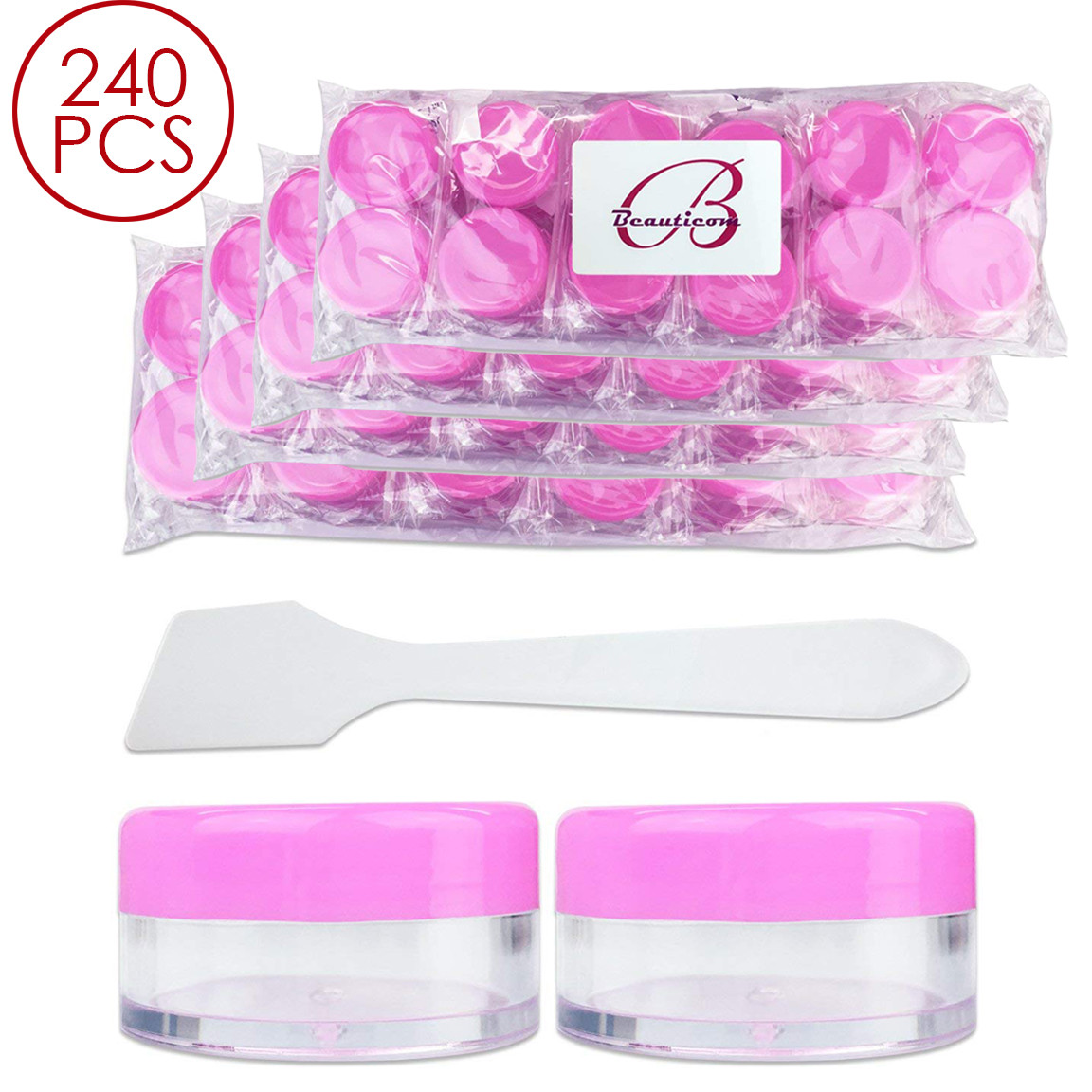240PCS 10G/10ML Makeup Cream Cosmetic Pink Sample Jar Containers with Spatulas