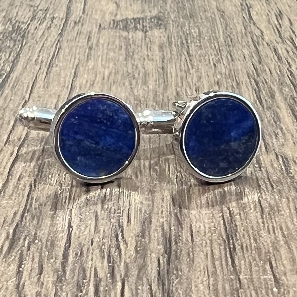Round Lapis Lazuli Stone Cufflinks Men Birthday Wedding Essentials Gift With Box