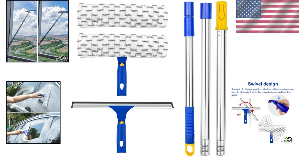 Extendable Window Cleaner with Stainless Steel Pole