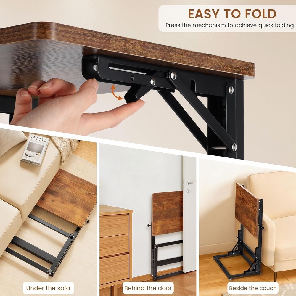 Folding Side Table Adjustable C-Shaped End Table Couch Metal Frame TV Tray Table