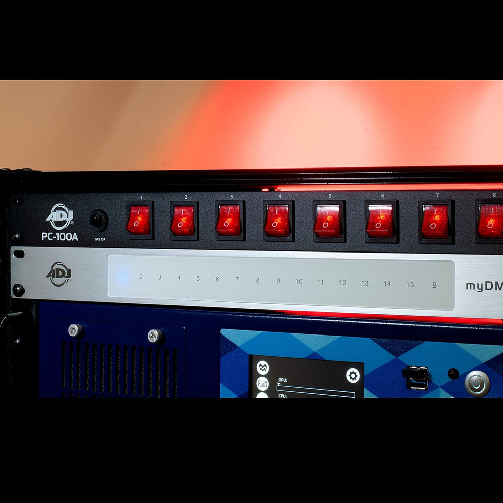 ADJ PC100A Power Strip Single Rack Space Unit with 8 on off Lighted Toggle Switc