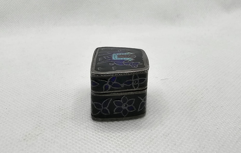 Vintage Small Silver Box Enamel 925