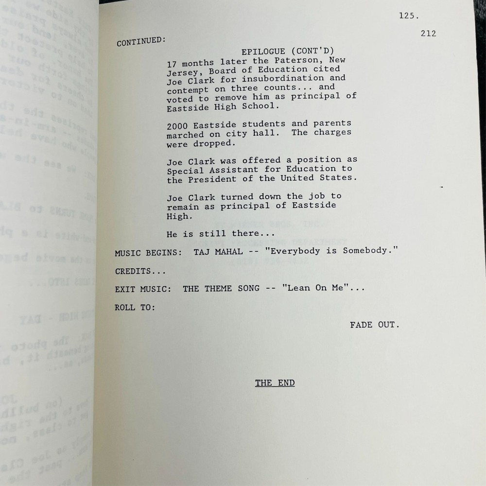 Lean On Me Screenplay Warner Bros 1988 Fifth Revised Draft Michael Schiffer