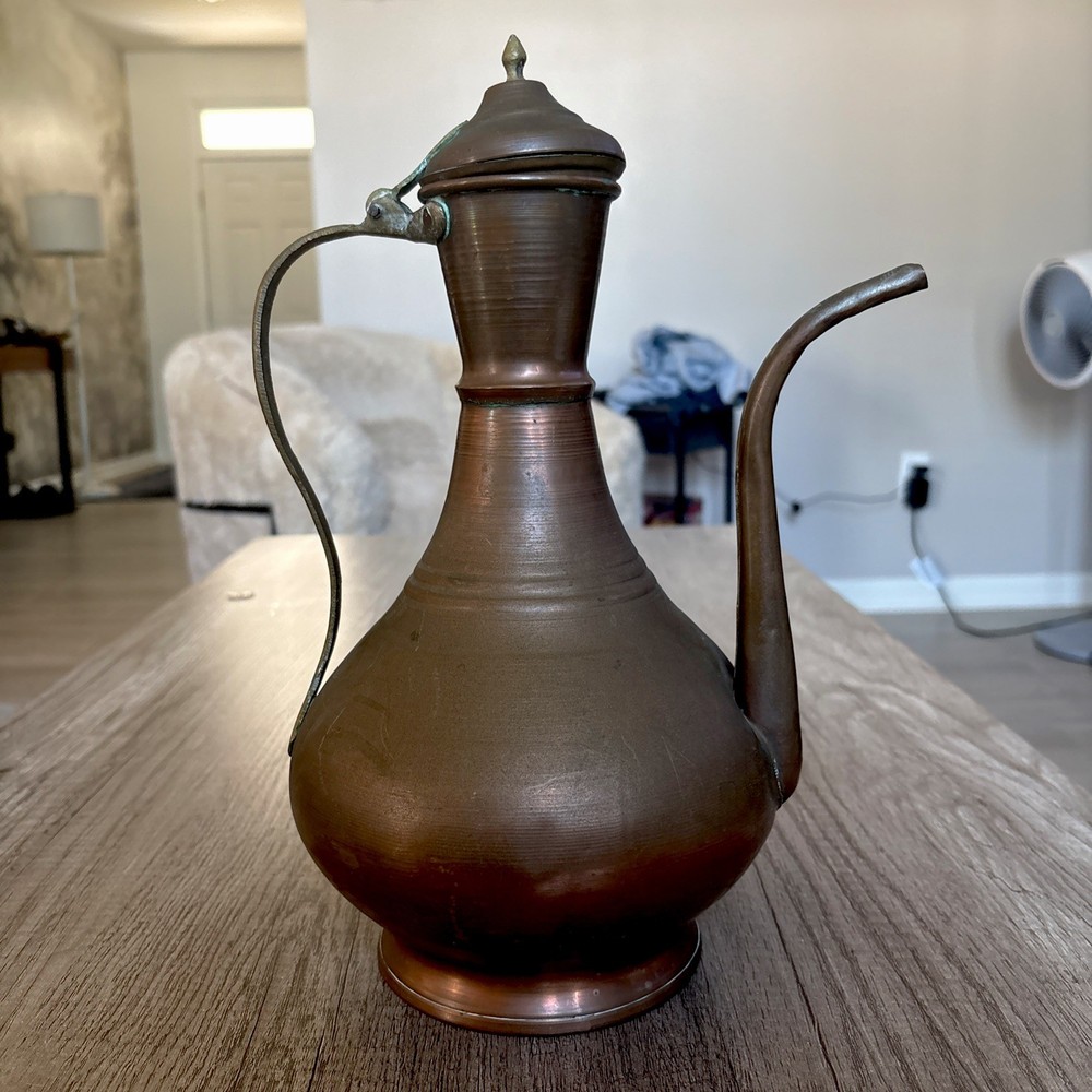 Middle Eastern Copper Teapot Brown Authentic Handmade Collectible